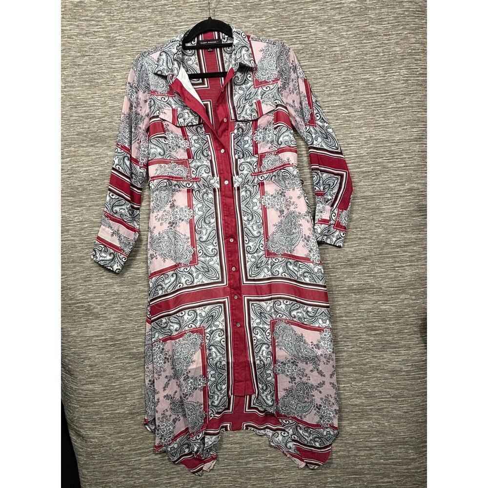 Dannii Minogue Shirt Dress Womens 6P Pink Paisley Belted High Low Hem Midi